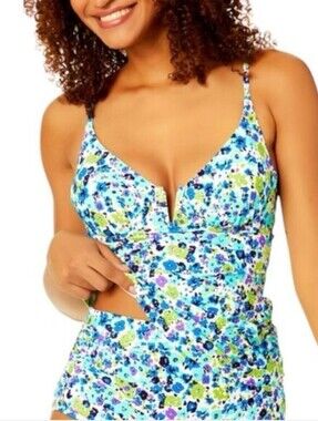 Anne Cole V-Wire Tankini Ditsy Blue TOP ONLY New With Tags